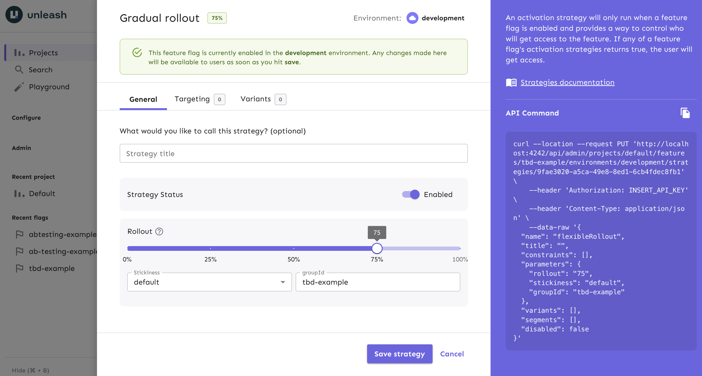 Add a strategy to configure a release process for your flag.